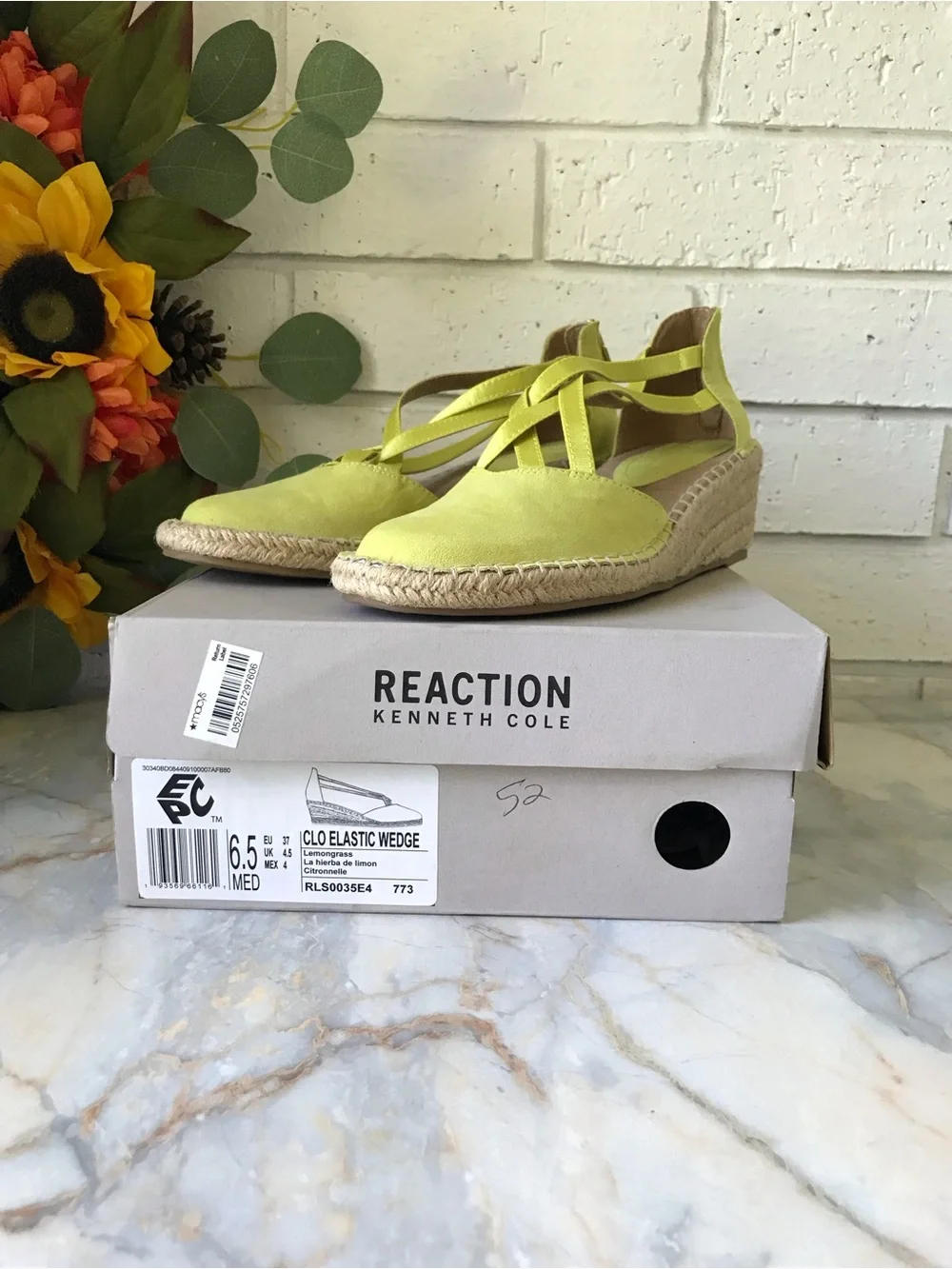 Reaction Kenneth Cole Lemongrass Espadrille Wedge Sandals Size 6.5